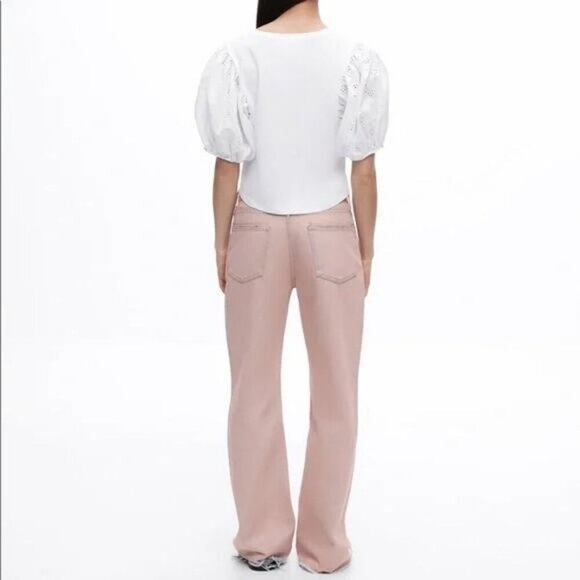 Zara Mid Rise Bootcut Jean Size 4 Pink Blue - Picture 3 of 11